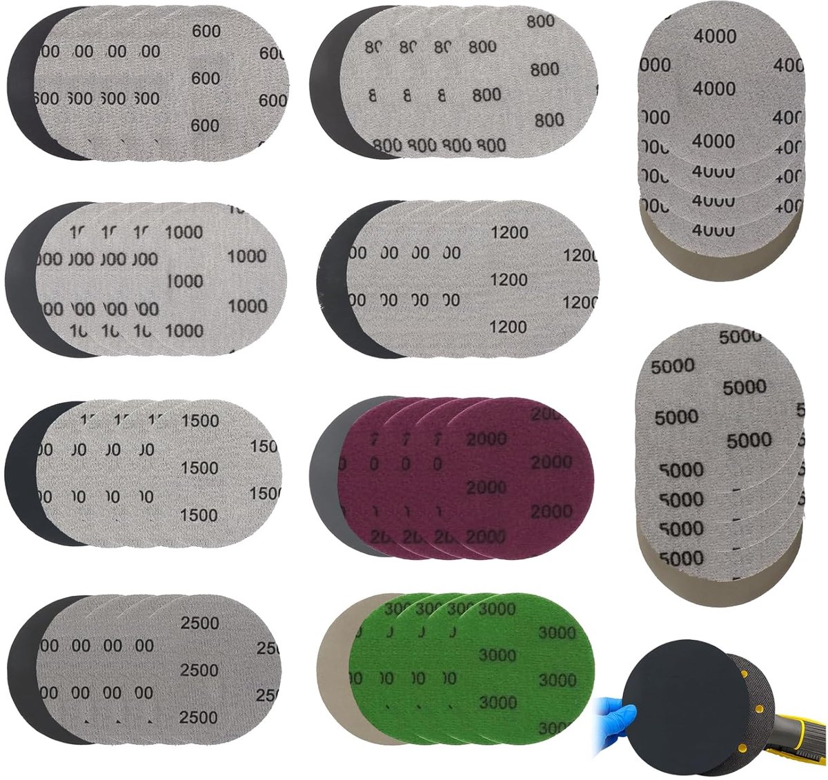 Sanding Discs 50 Pieces 75 mm Wet Sandpaper Set 600 800 1000 1200 1500 2000 2500 3000 4000 5000 Sandpaper Set for Car - ShopVlot