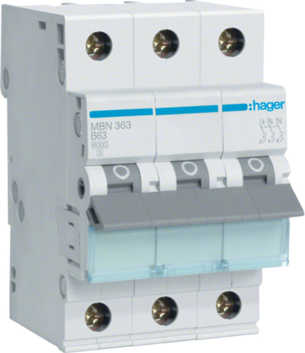 Installatieautomaat 3-polig 6kA B-karakteristiek 63A 3 modulen MBN363