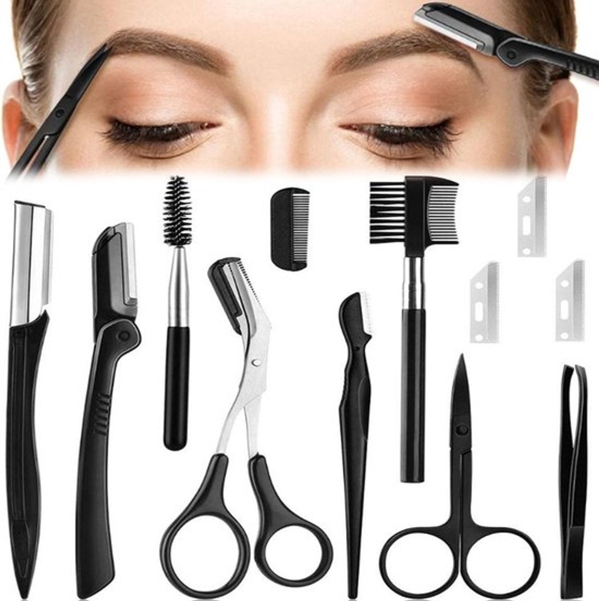 Wenkbrauw Trimmen Kit - Professionele Roestvrijstalen Set - Multifunctionele Wenkbrauwtrimmer - Schoonheidsgereedschap voor Vrouwen en Mannen
