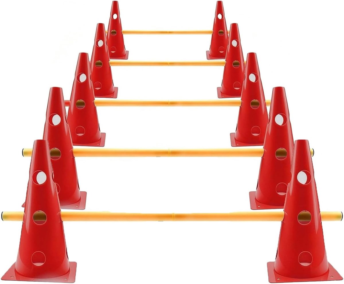 Agility Set voor Honden en Kinderen, 10 Kegels voor Sport en Training, Obstakels voor Behendigheid en Voetbaltraining, 23 cm Hoog, Rood