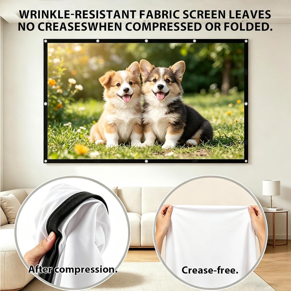 SnelShoppen - Beamerscherm 120 inch - 16:9 HD Beamer 4K Scherm - Draagbaar Opvouwbaar Projectiescherm - Wasbaar voor Thuisbioscoop, Kantoor, Camping e
