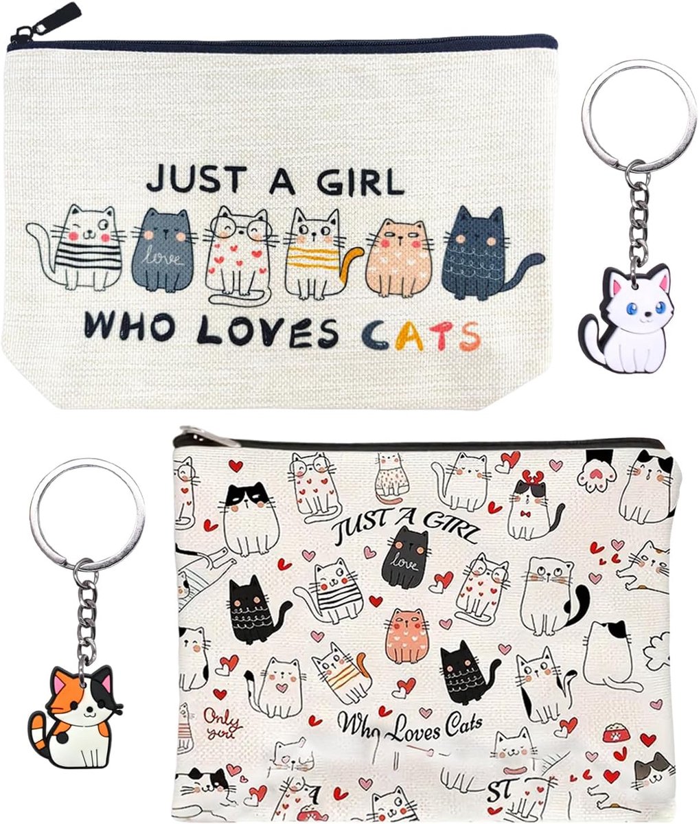 Make-up tassen set - 2 katten ontwerpen - canvas materiaal - ideaal voor reizen - ShopVlot