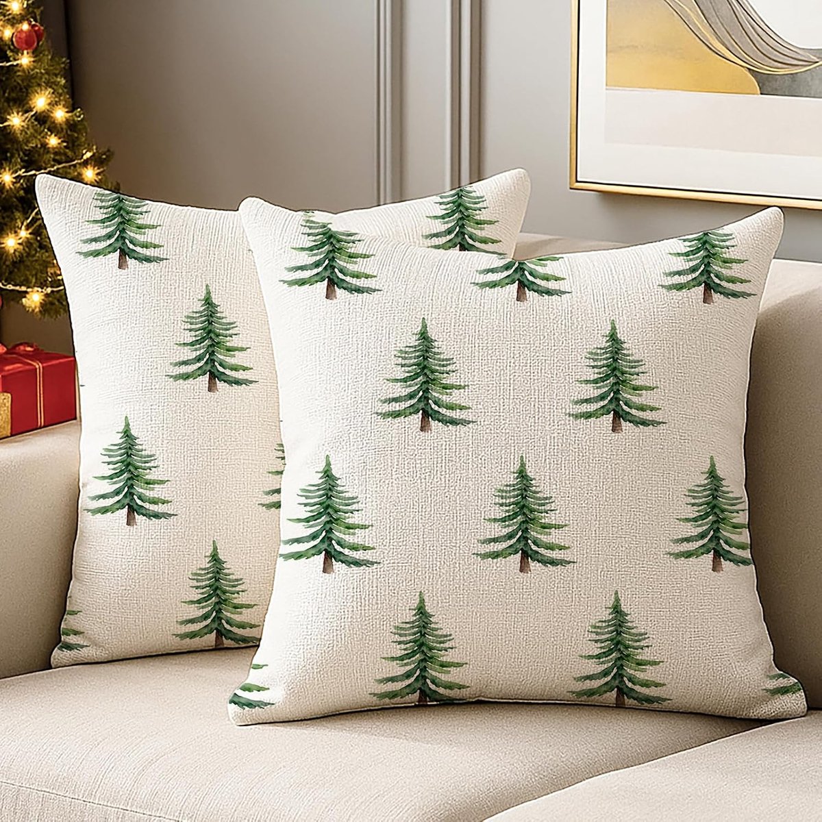 Kussenhoes Winter 45 x 45 cm - Linnen Kussen - Modern Design - Perfect voor Kerstdecoratie - ShopVlot