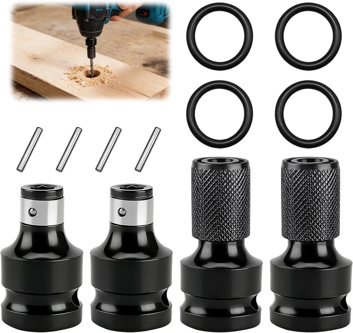 Bitadapters set 1/2 naar 1/4 inch - 4 stuks - stevige constructie - voor betrouwbare krachtoverdracht - ShopVlot