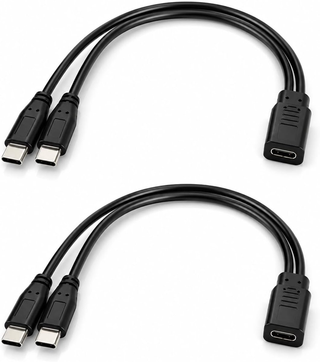 Oplaadkabel USB-C vrouwelijk naar 2 USB-C vrouwelijk - korte Y-kabel - ShopVlot