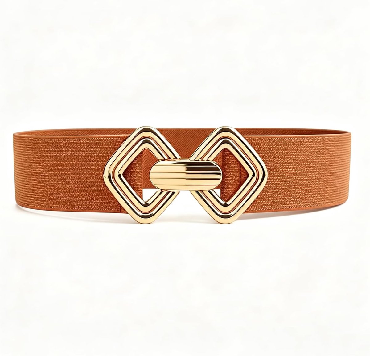 elastische tailleriem dames - retro bruin - ruitvormige metalen gesp - perfect voor dagelijks gebruik - ShopVlot