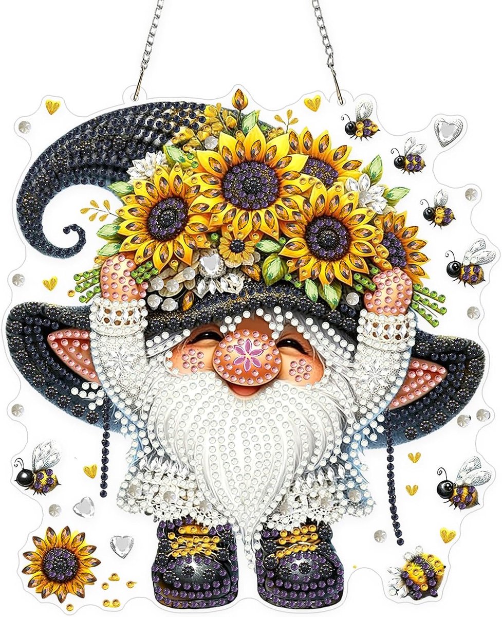 Diamant schilderen hangpendant kits - zonnebloem gnome - acryl edelsteen kunst - eenvoudig zelf maken - ShopVlot