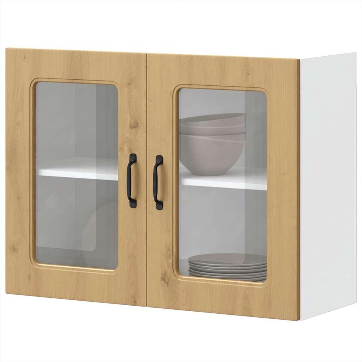 Keukenkast met Glazen Deur - Wandkast Keuken - Keuken Opbergen - Houtmateriaal Duurzaam - 80 x 60 cm - Artisan-eiken