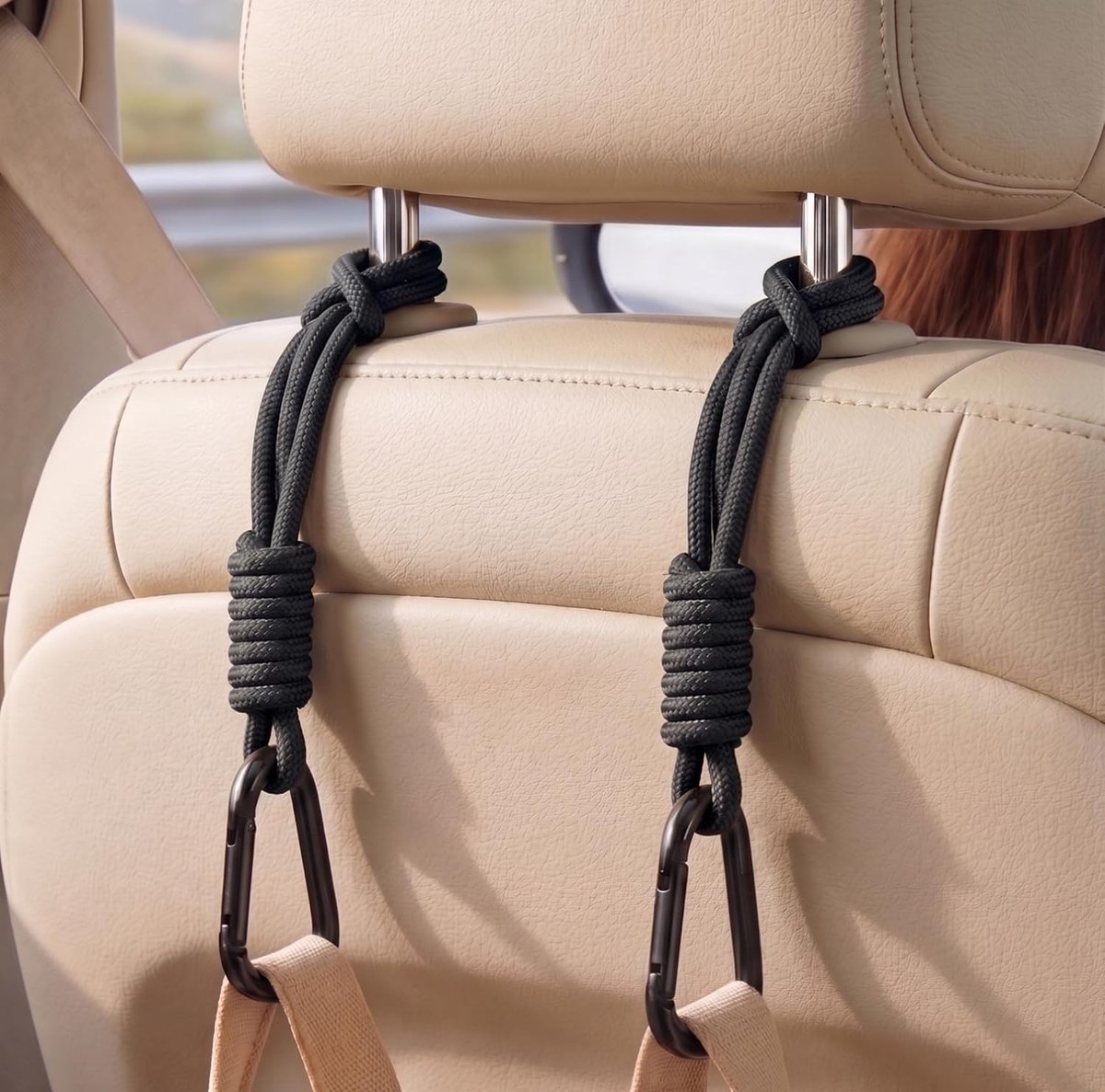 Hoofdsteun haken auto - 360° draaibaar - zwart - handige organizer voor tassen en spullen - ShopVlot