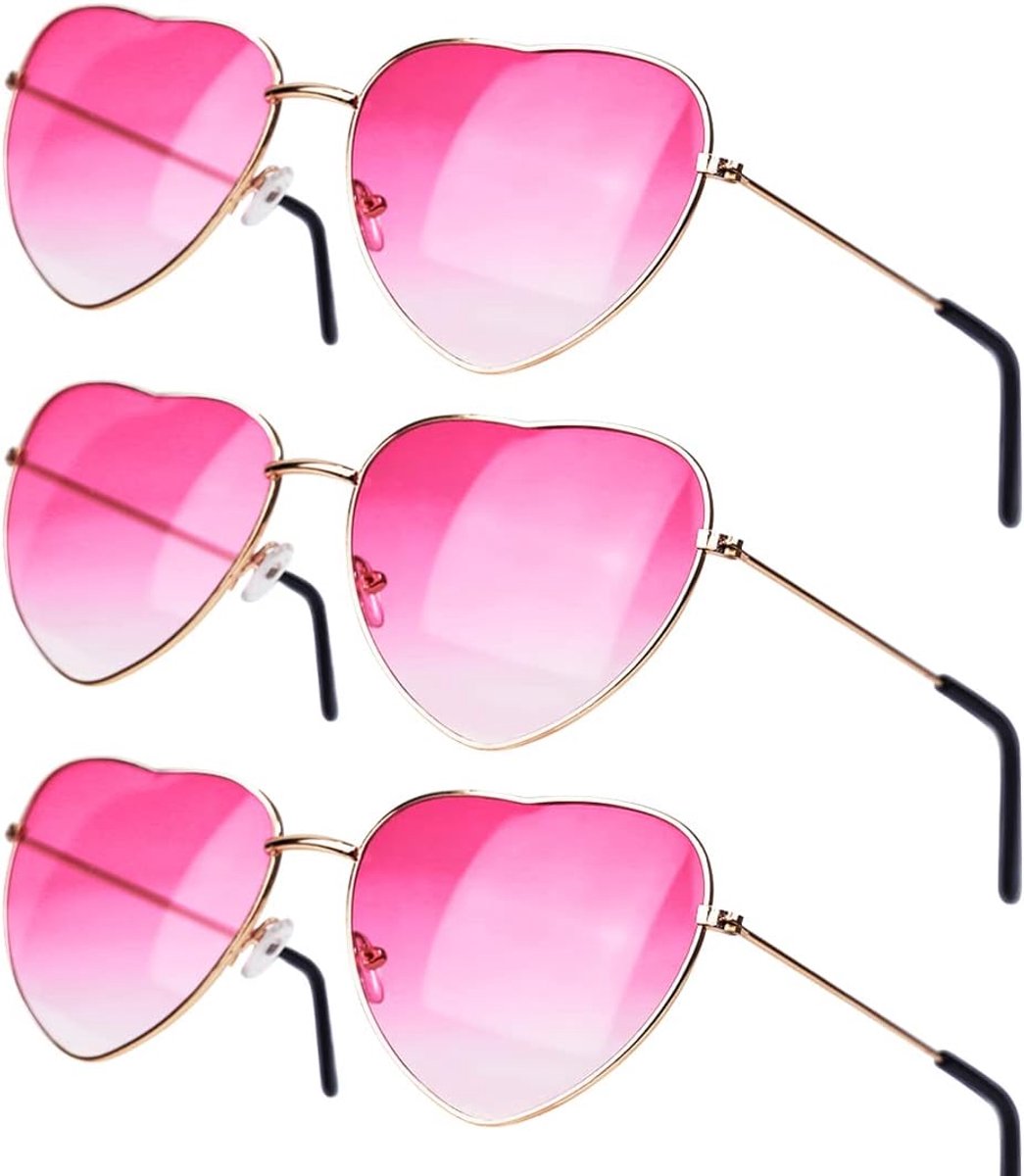 Zonnebril hartvormig 3 paar - retro stijl - roze - leuk voor feestjes - ShopVlot