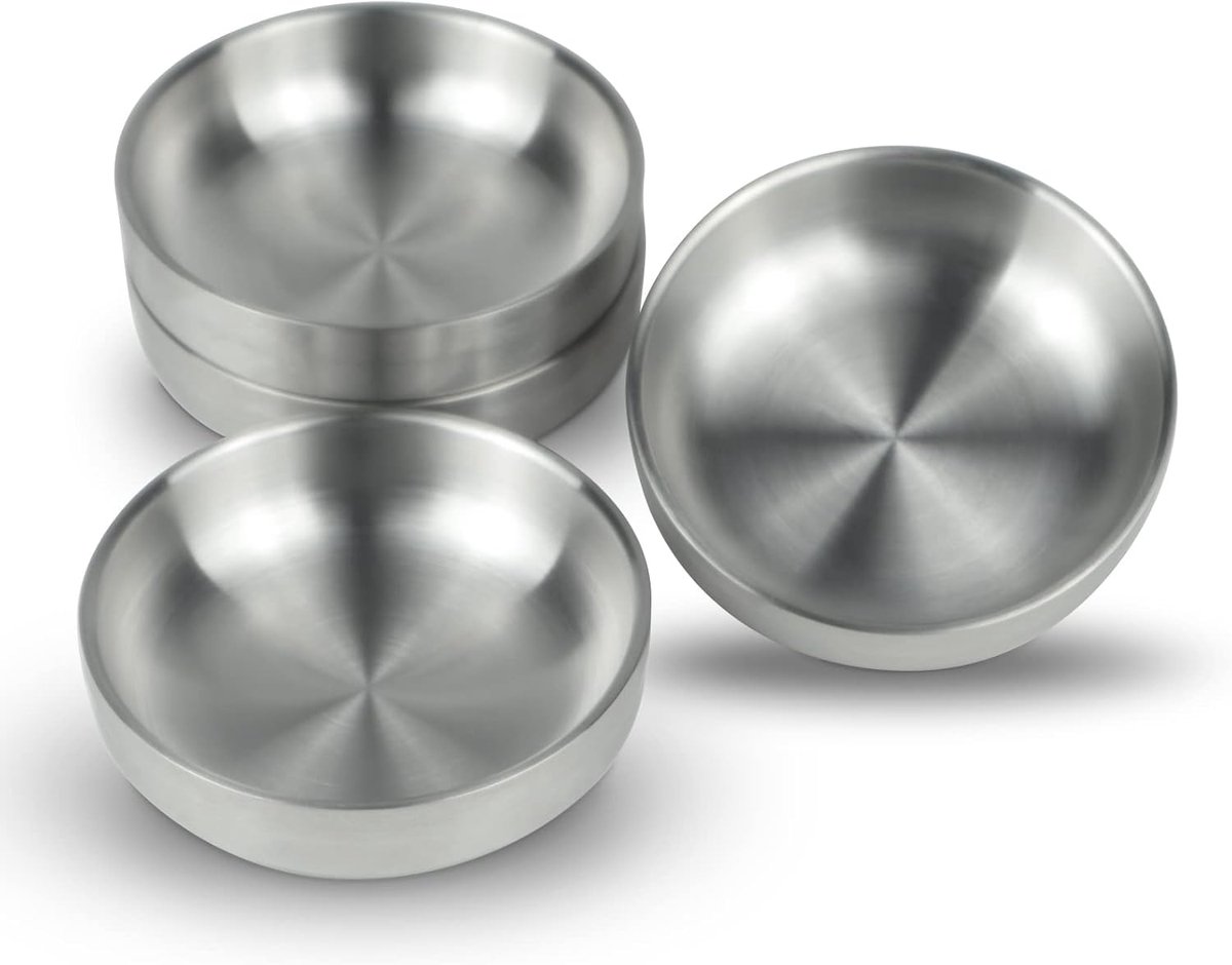 Sauskommen set van 4 - kleine roestvrijstalen dipschalen - ruimtebesparend ontwerp - ideaal voor sushi en dips - ShopVlot