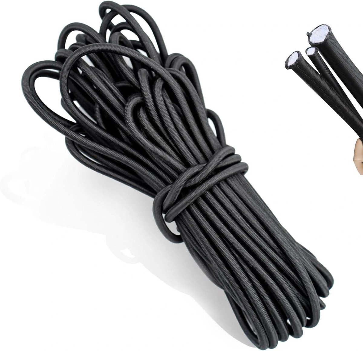 Elastische spanband 4mm x 10m - Zwart rubber - Sterk en duurzaam - Ideaal voor kamperen - ShopVlot