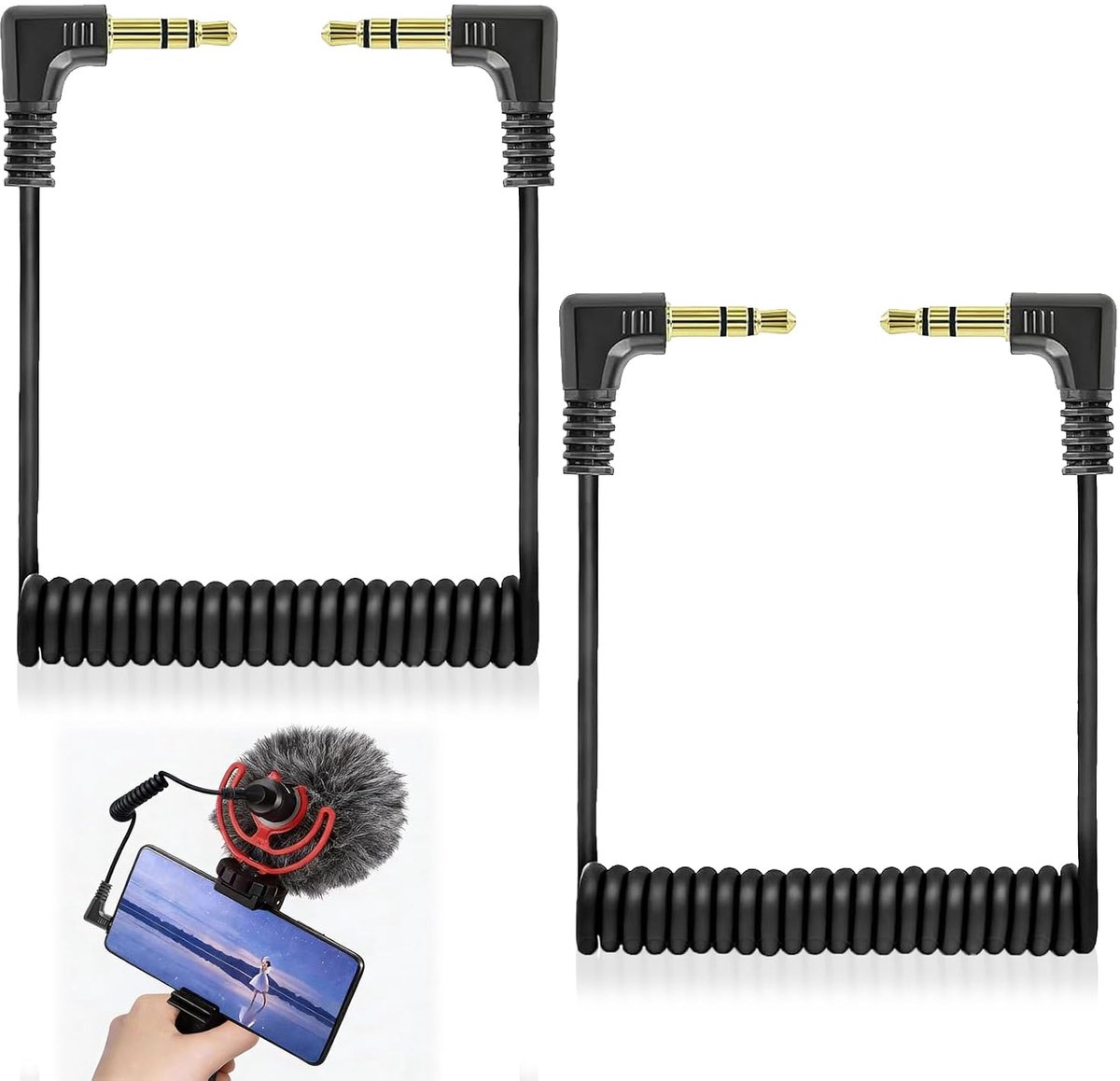 Audio kabel 3.5mm - spiraalkabel - 90° hoekplug - helder stereo geluid voor smartphone en meer - ShopVlot