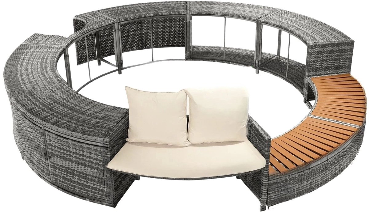 Tuin Loungeset - Ronde Bank met Kussens - voor tuin en zwembad - Luxe Tuinmeubelen - Rood