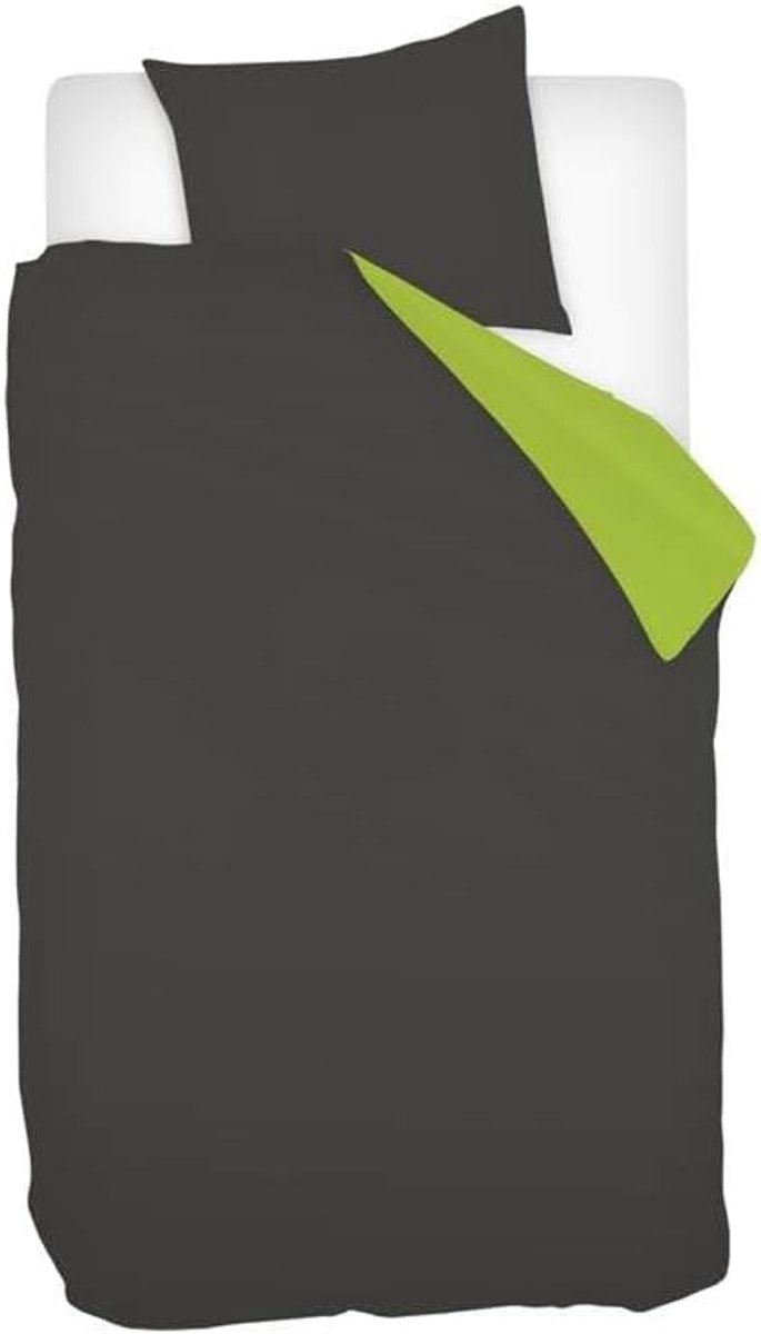 Thijox - Dekbedovertrek Flanel 140x200/220 cm - Antraciet/Lime - Slaapkamerdecoratie met 1 Kussensloop - Warm & Comfortabel voor Alle Seizoenen