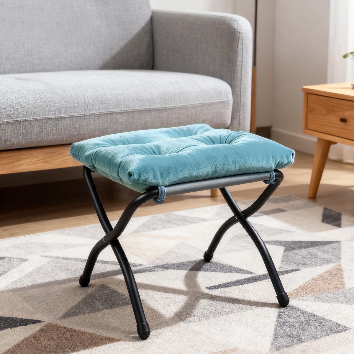 YYchan fauteuil met voetenbank - blauw - 72 x 80 x 93 cm