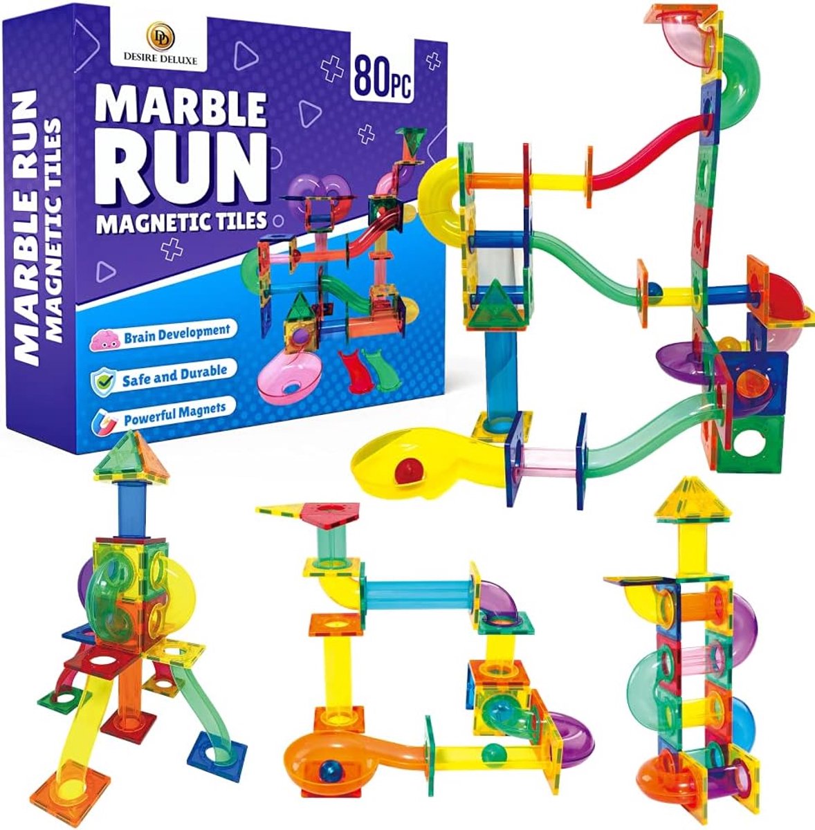 Thijox - Desire Deluxe Magnetische Knikkerbaan 80-delig - Creatieve Bouwset voor Kinderen 3-8 Jaar - Magnetische Tegels, Buizen, Trechter & Knikkerbal