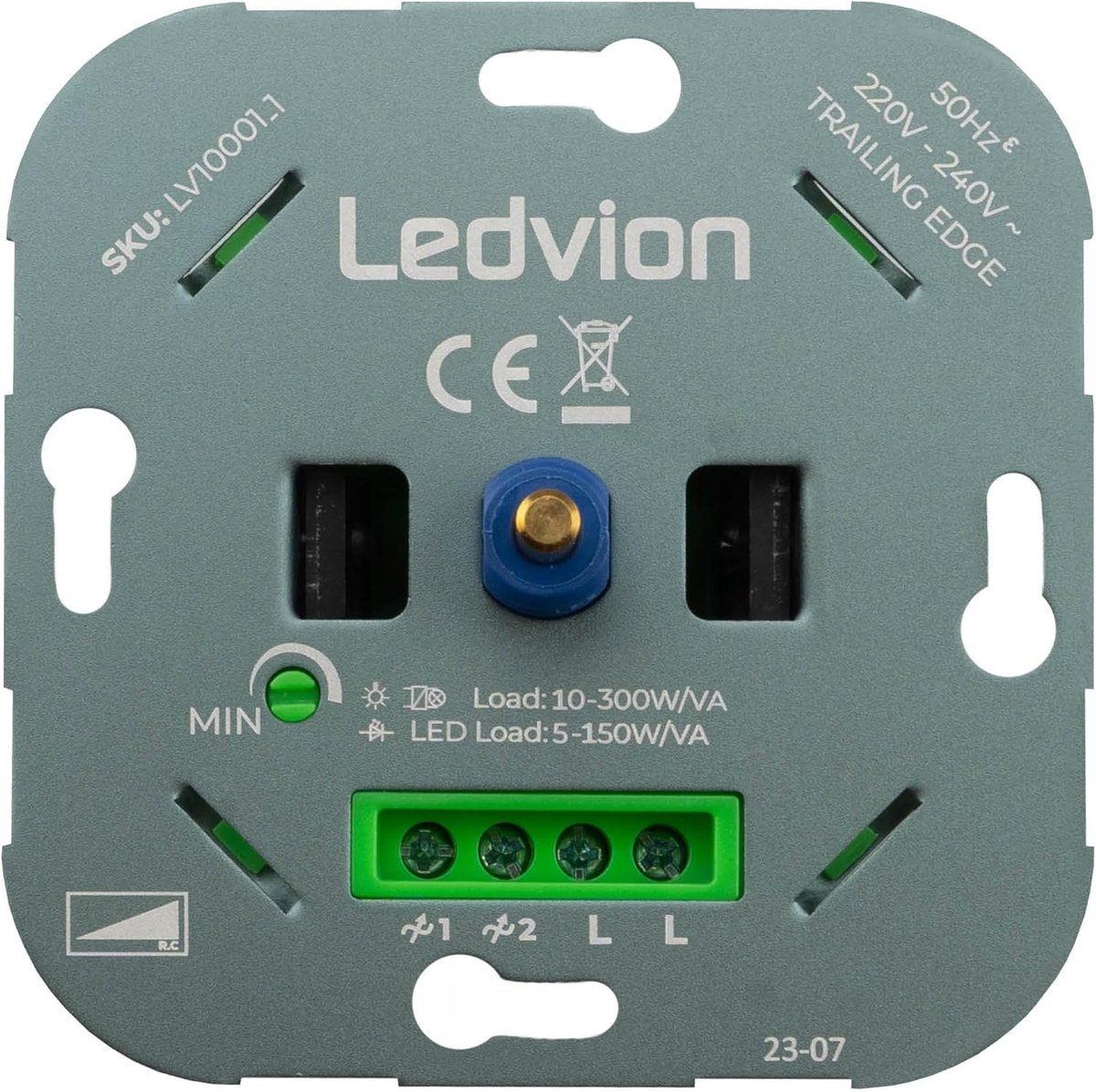 SnelShoppen - LED Dimmer, Dimbare LED 0–150W/Halogen 10–300W, 220–240V, Flush-mounted Rotary Dimmer, Wanddimmer met Stille Fase Afsnijding