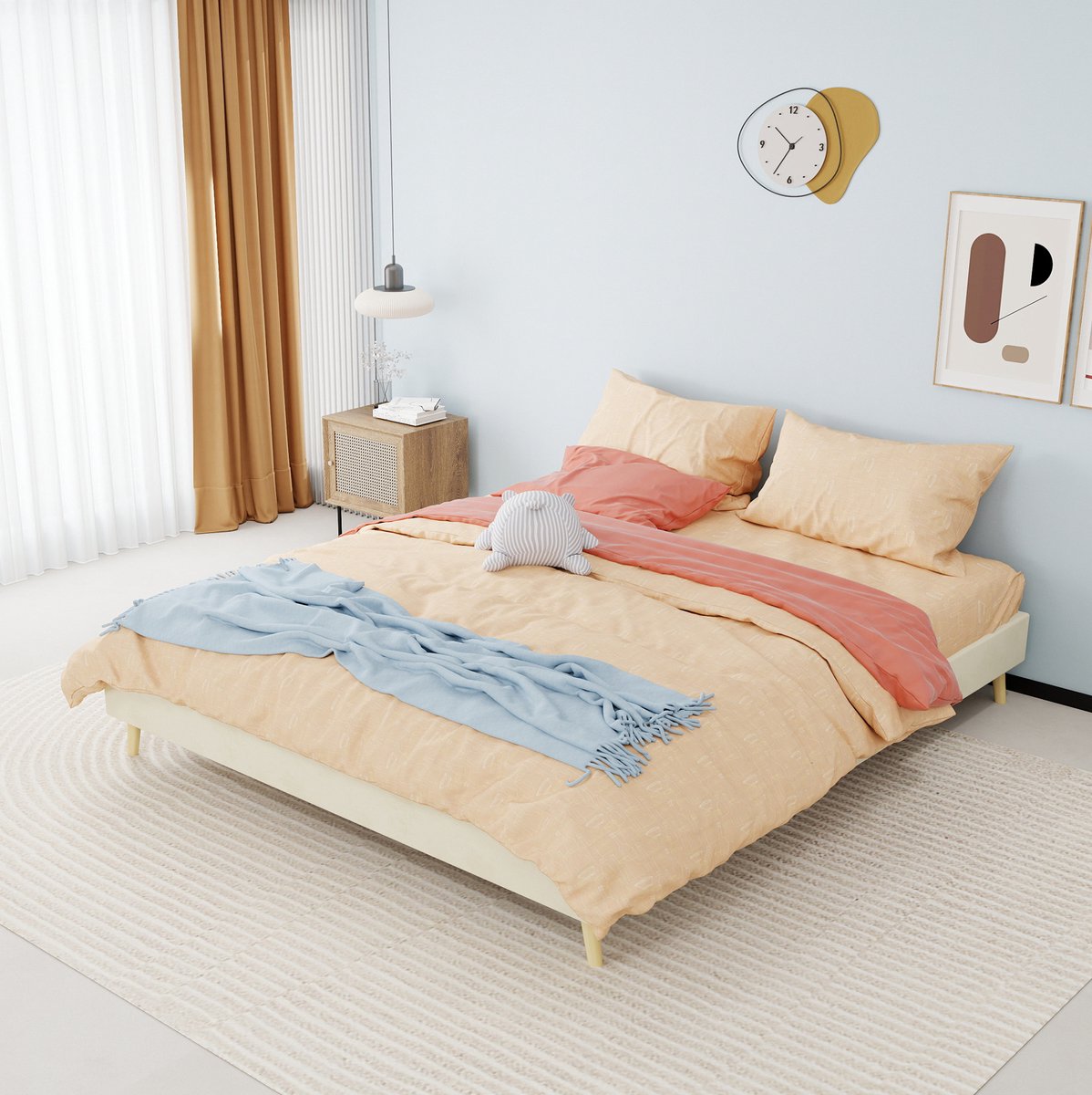 STILVORA Bed 160x200 cm – Tweepersoons Bedframe Met Lattenbodem – Lage Bedombouw Met Onderbedruimte – Voor Moderne Slaapkamers – Beige – Zonder Matras