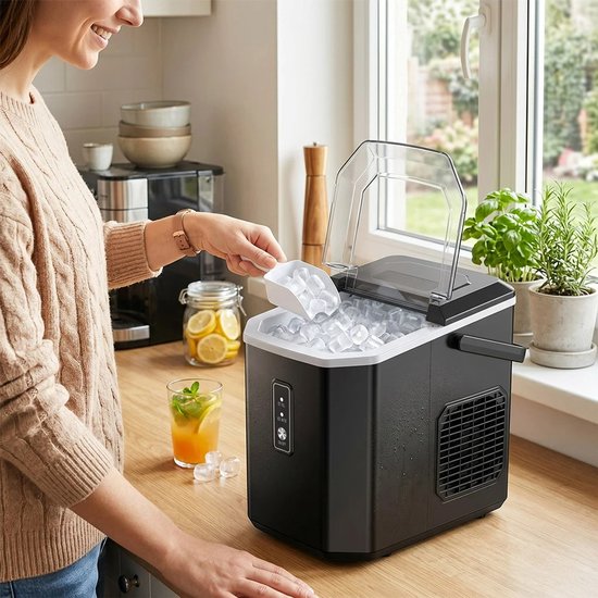 Jurrys ijsblokjes machine - IJs - 18kg per 24uur - Zilver - Elektrisch - Handmatig water vullen - Kubus - 39cm x 31cm x 37cm van Jurrys — afbeelding 2
