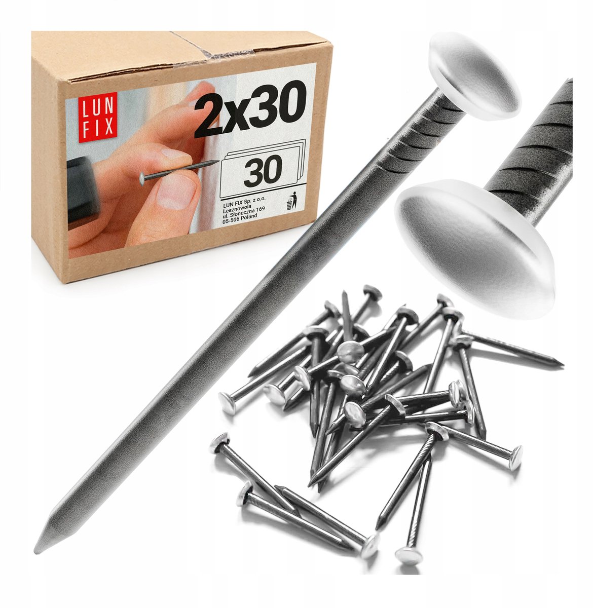 LUN FIX - Schilderij en Fotolijst Haakjes 2 x 30 mm - 30 stk. - staal Muurspijkers - Decoratieve Zilveren Kop