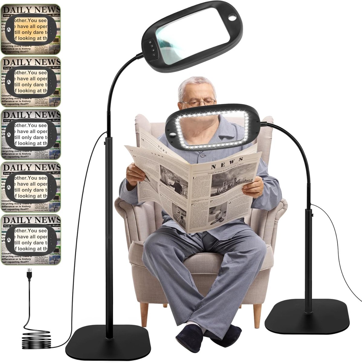 Thijox - 10x Vergrootglas met Licht en Staand, 45 LED's Bureaulamp, 5 Kleurtemperaturen, 4 Niveaus Helderheid, Perfect voor Diamantkunst, Hobby's, Amb