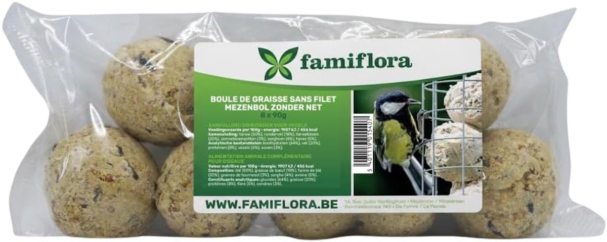 SnelShoppen - Set van 128 vetbollen zonder net - 16x8 cm (90g per vetbal) - Veilig voor vogels - Minder plastic afval - Ideaal voor wintervoeding