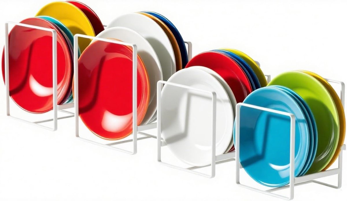 Thijox - 4 Stuks Bordenorganizer, Metalen Bordenhouder voor Keuken, Kast en Lade, Bordenrek en Standaard voor Servies, Ideaal voor Opbergen en Organis