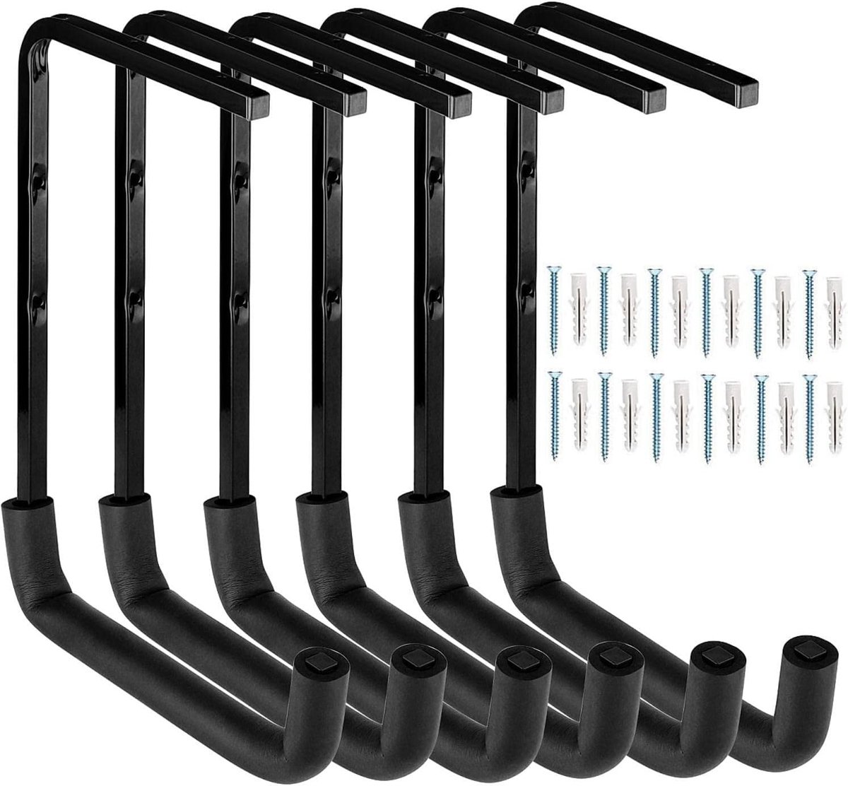 Thijox - 6-delig Heavy Duty Overhead Garage Opslaghaken Set, Muurbevestigde Ladderhaken en Utility Plafondhangers voor Gereedschap, Fiets, Hout en Mee