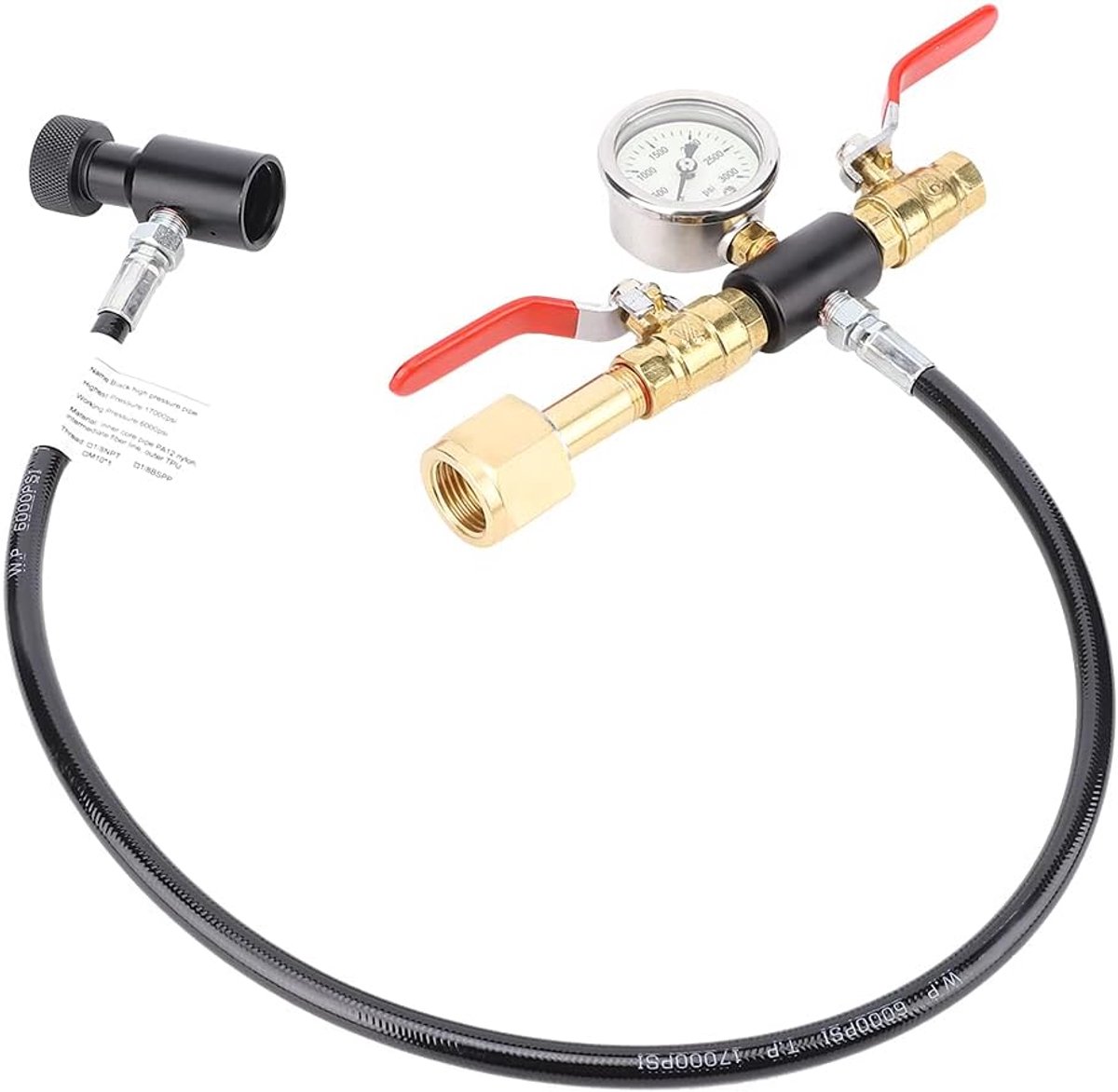 Thijox - CO2 Cilinder Refill Adapter Slang - Soda Maker Connector Kit voor Vullen - Roestvrij Staal - Met Meter (3000psi) - 24 inch - Zwart - Geschikt
