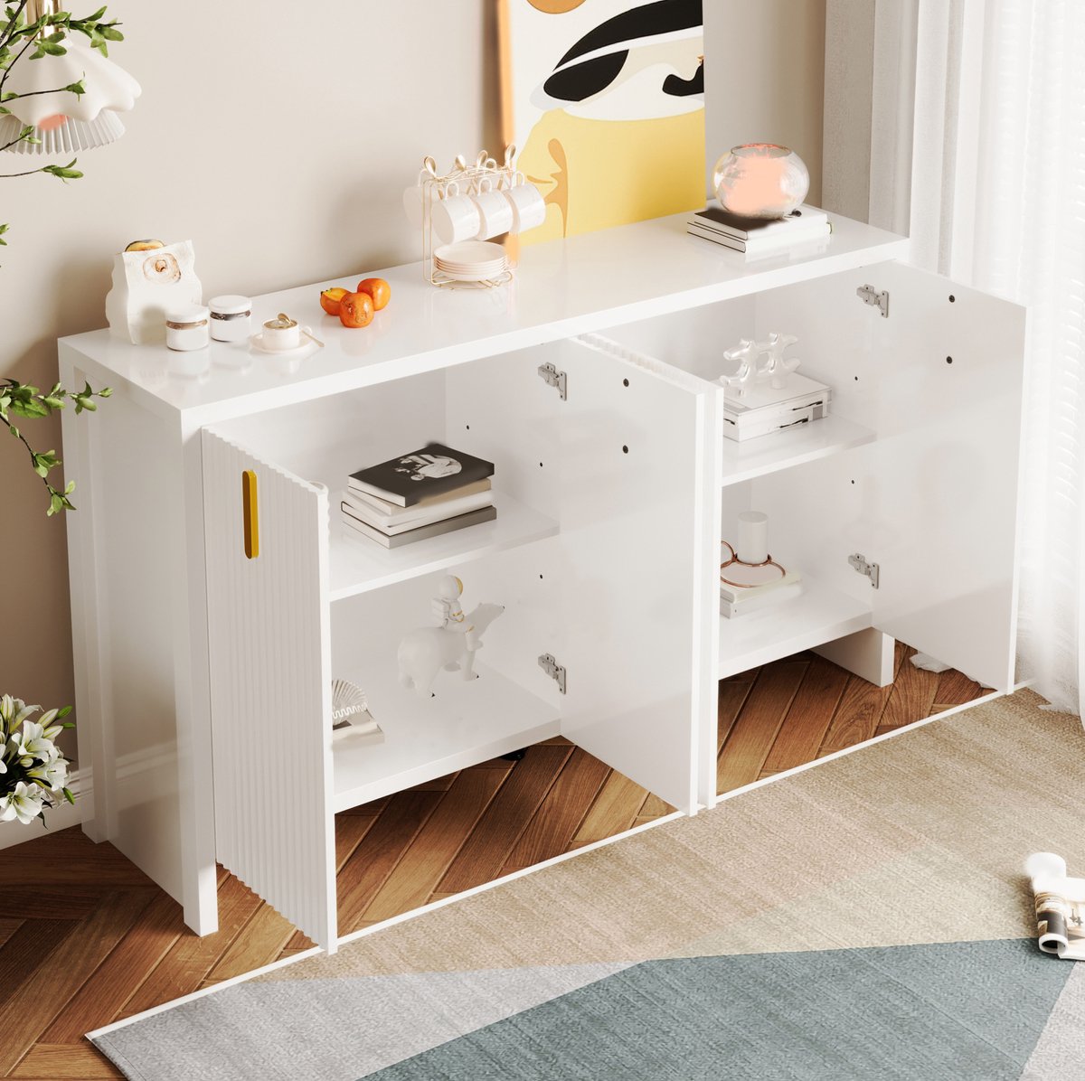 COVREO dressoir 140 x 38 x 80 cm - 4 deuren, verstelbare planken, wit
