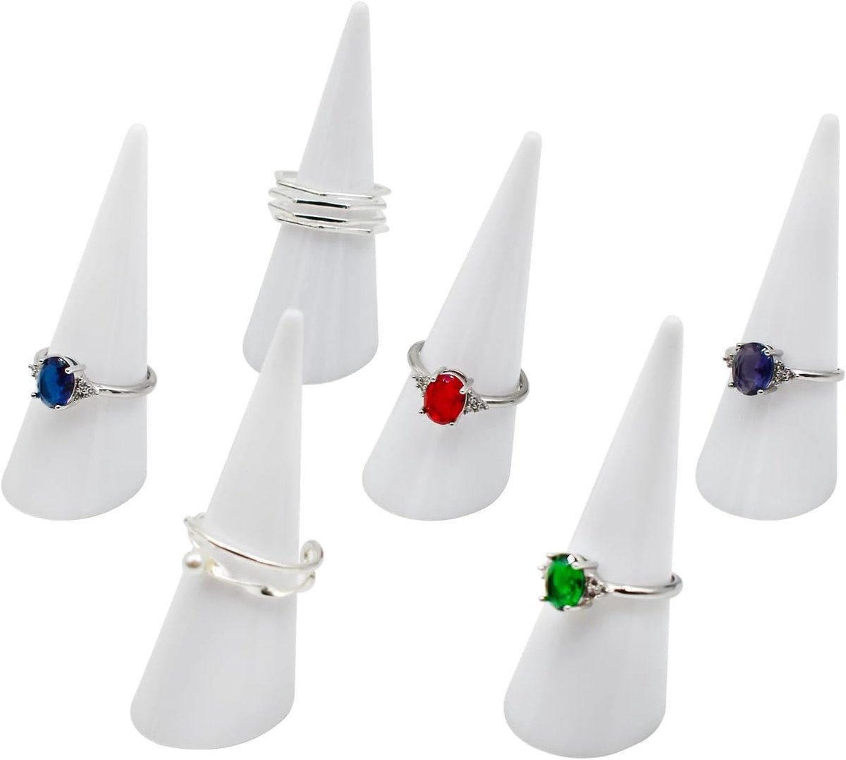 Kegelvormige acryl ringhouder set van 6 voor sieraden, ringdisplay en dressoir organisatie (wit)