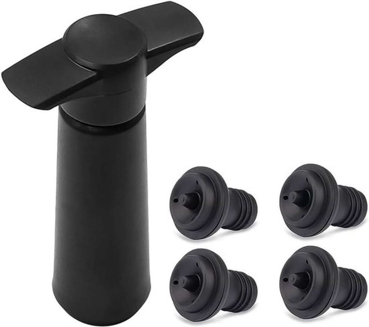 - Wijn Saver - Vacuüm Stoppers - Herbruikbare Fles Sealer - Wijn Vacuüm Extractor - Houdt Wijn Vers - Geschikt voor Alle Type Flessen - Zwart - Set van 4 Stoppers