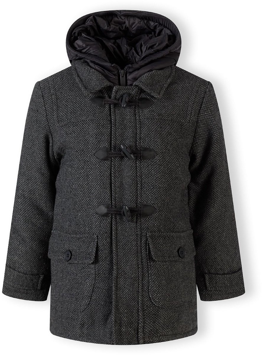 Minoti winterjas jongens met capuchon tweed - viscose - grijs