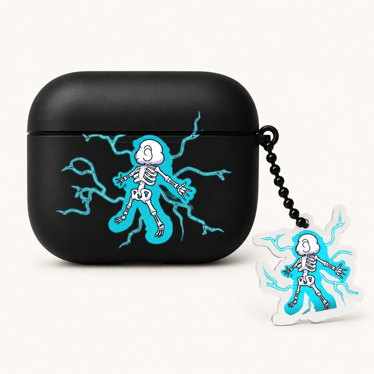 Enluxe Case geschikt voor Airpods 4 - Elektrisch Skelet - Zwart Hoesje met Hanger, Schokbestendig Hoesje