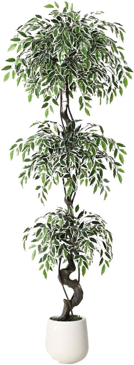 Kunstmatige Ficusboom - Realistisch met Luxe Keramische Pot - voor woonkamer en kantoor - 180 cm Groen Kunstzijde - Retro Bruin