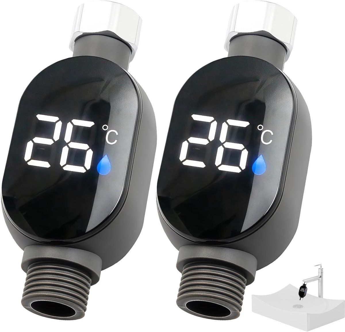 Thijox - 2 Stuks LED Digitale Badthermometer Waterdicht - Real-time Douchethermometer 0-99 ℃ voor Baby Bad, Waterthermometer Baby Shower, Douche en Kr