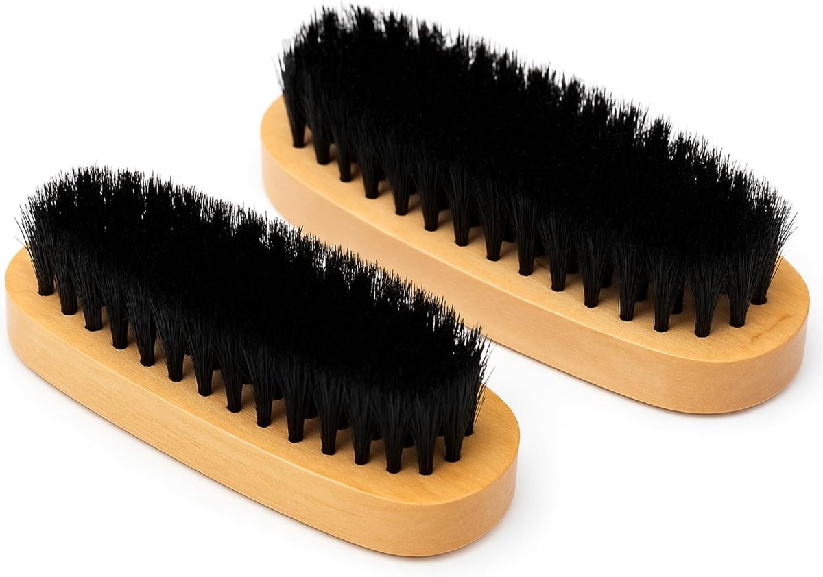 Thijox - Set van 2 Klompborstels - Halfharde Zwarte Borstelharen - 14x5x3 cm - Leer, Suède en Nubuck Schoenonderhoud - Ergonomisch Handvat - Schoenbor