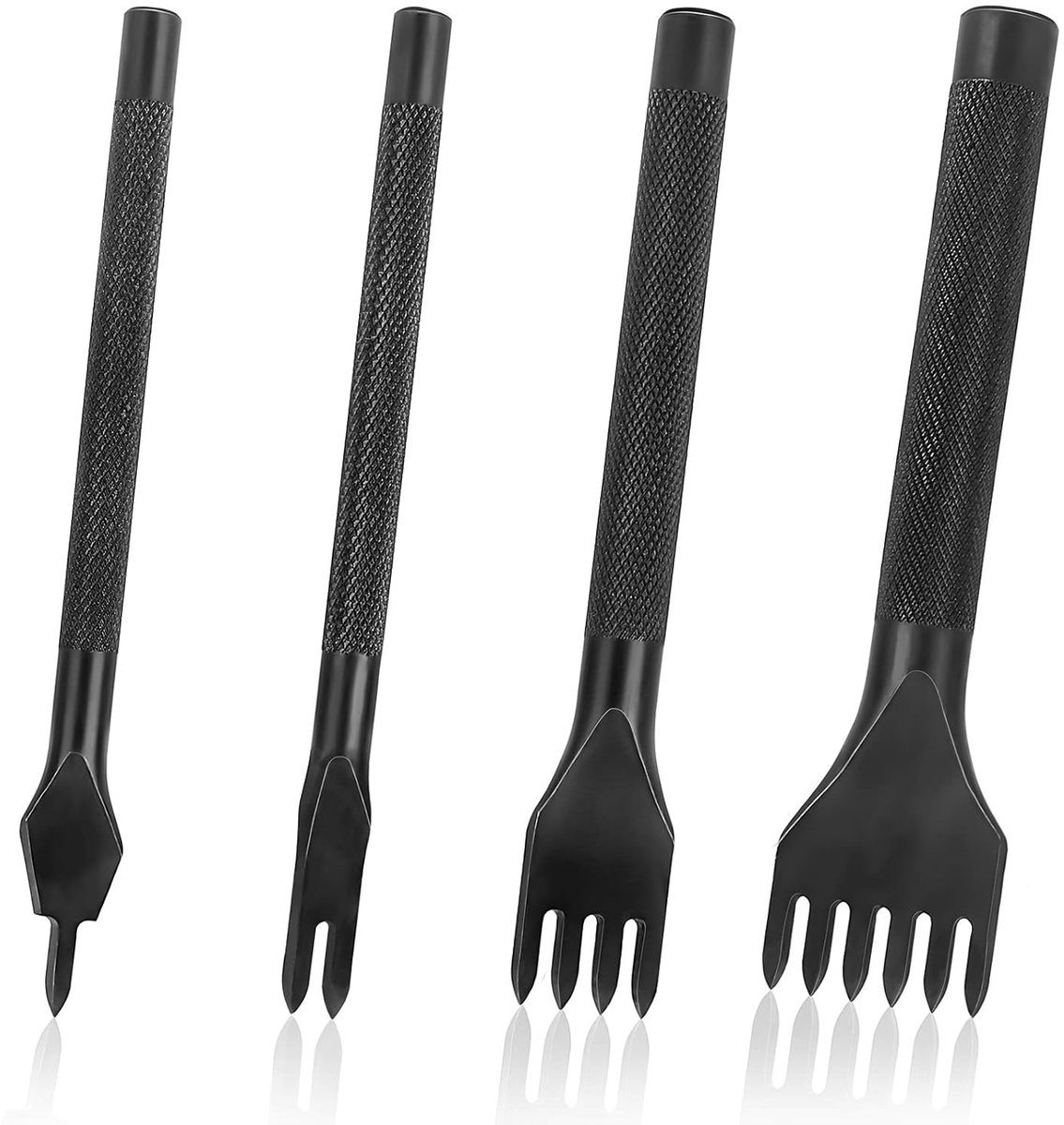 SnelShoppen - 4mm DIY Gaatjesmaker Gereedschap voor Lederen Naaien - Stalen Holes Punch Set met 1/2/4/6 Tanden - 4 Stuks voor Creatieve Handwerkprojec