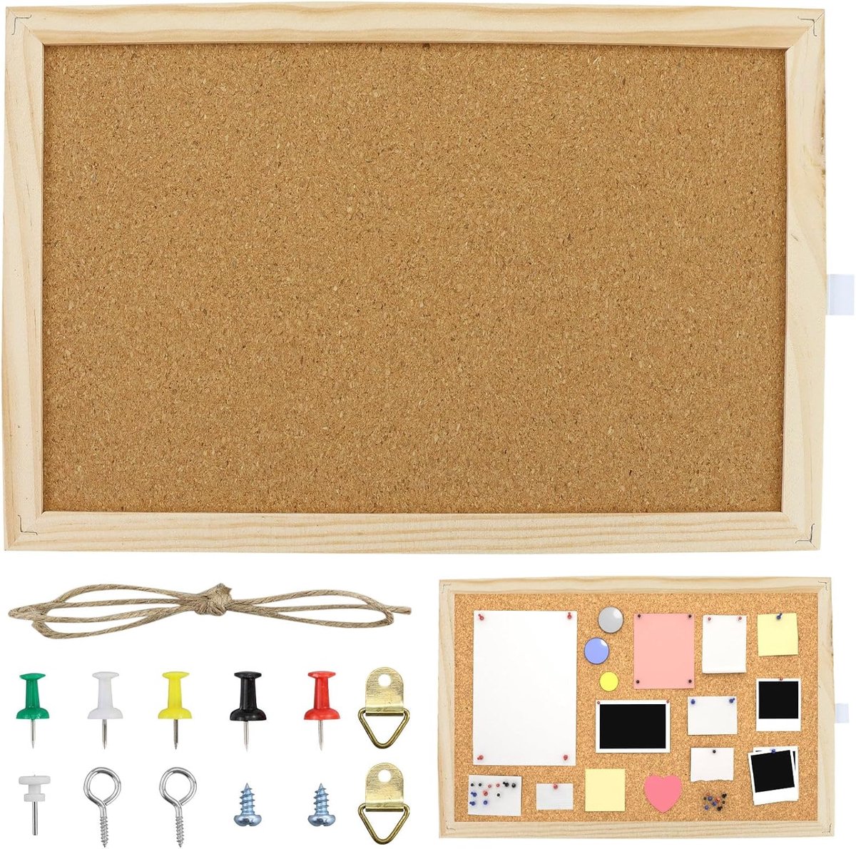 Thijox - Kurkbord 20 x 30 cm met Houten Frame - Prikbord Inclusief Bevestigingsmateriaal en Punaises - Ideaal voor Keuken, Kantoor en School