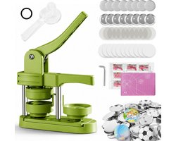 Thijox - Buttonmachine 58mm, Pin Maker Set met 100 accessoires & cirkelsnijder voor knutselen, feesten, geschenken, groen, ideaal voor creatieve proje