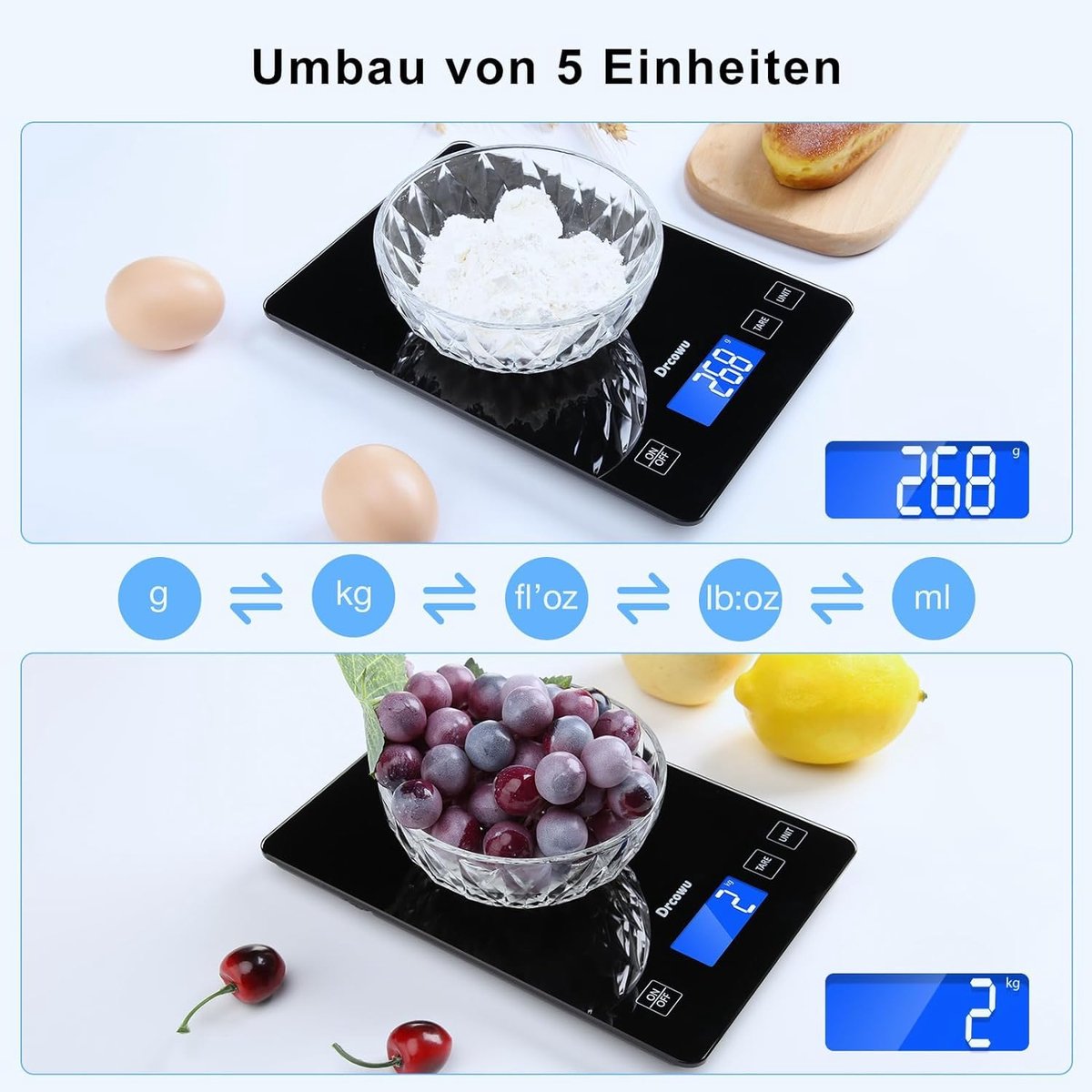 Thijox - Digitale Keukenweegschaal 15 kg Waterdicht met LCD-display, Hoge Precisie tot 1 g, Multifunctionele Voedselweegschaal met Tara-functie, Touch