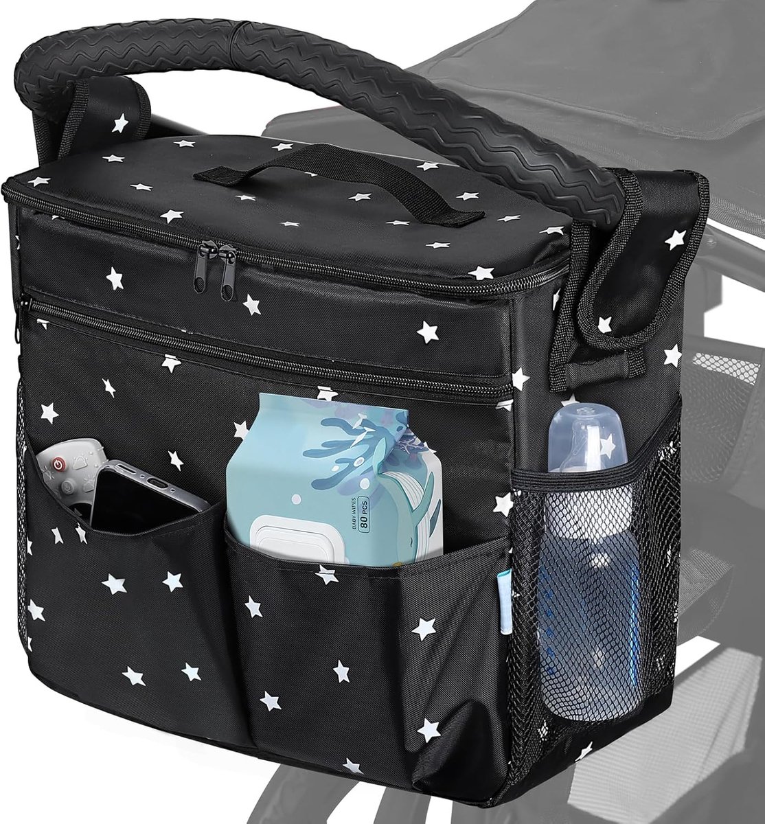 Thijox - Groot Kinderwagen Organizer Tas - Waterdichte 22L Luiertas met 2 Bekerhouders, Multifunctionele Opbergtas voor Baby met Verwijderbaar Tussens