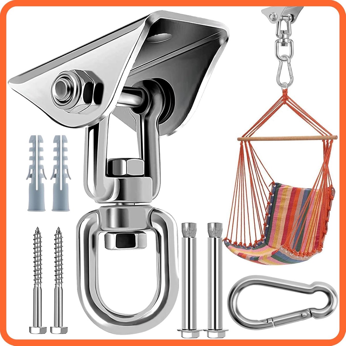 SnelShoppen - Heavy Duty Ceiling Hook 360° Rotatie RVS Hanging Hook Set voor Hangmat, Hangstoel, Bokszak, Schommel, Lucht Yoga - 450kg Capaciteit