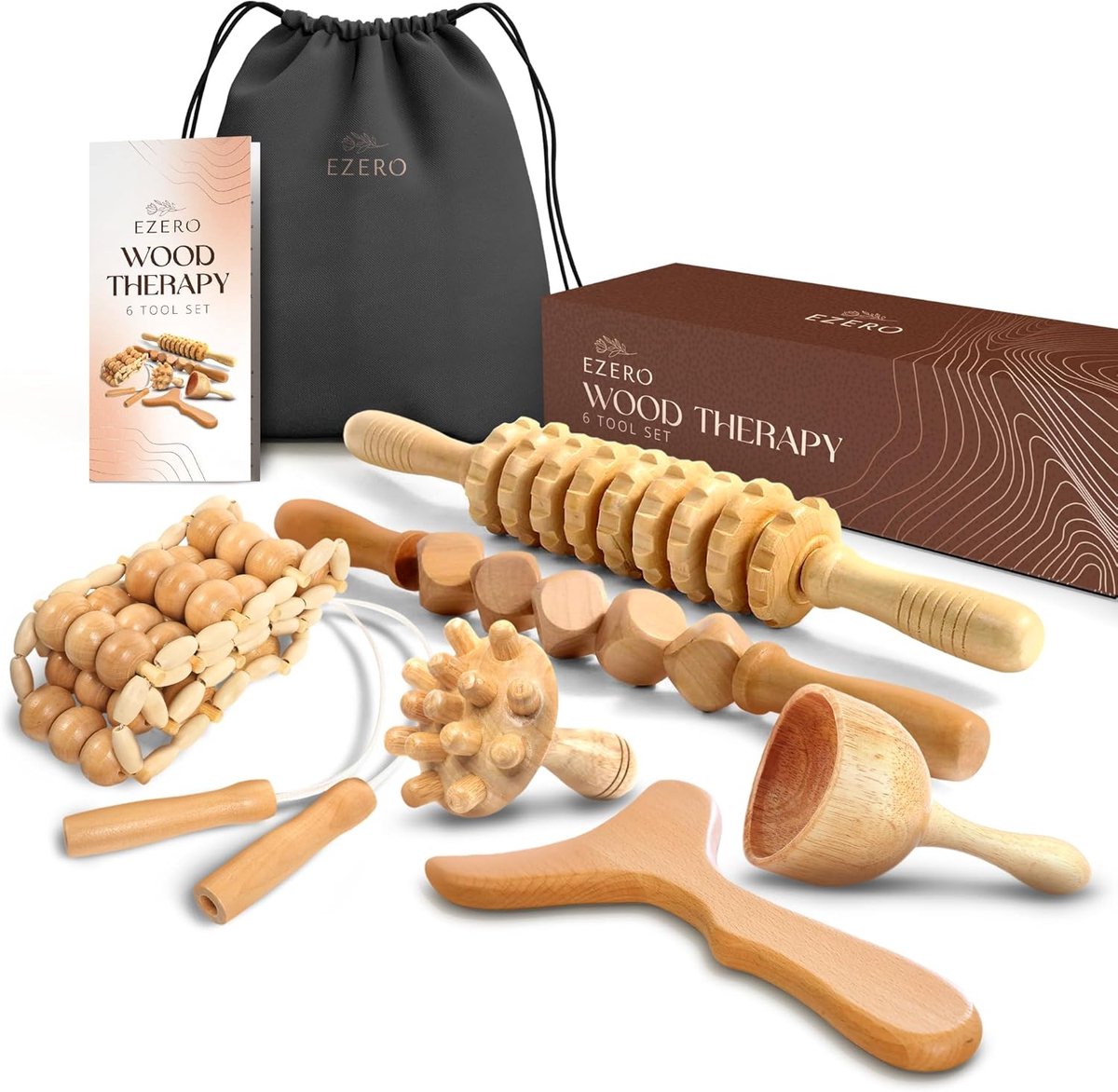 SnelShoppen - Ezero Maderotherapieset 6-Delig - Anti-Cellulitis Massageapparaat - Spiermassageroller en Been- en Gluteus Massager - Perfect voor Thuis