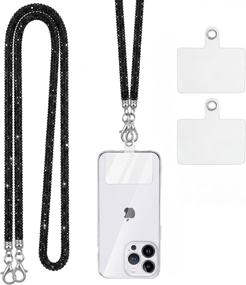Thijox - Universele Telefoonband, Metalen Omhangband voor Smartphone, Zwart, Compatibel met de Meeste Smartphones, Ideaal voor Feesten, Festivals en D