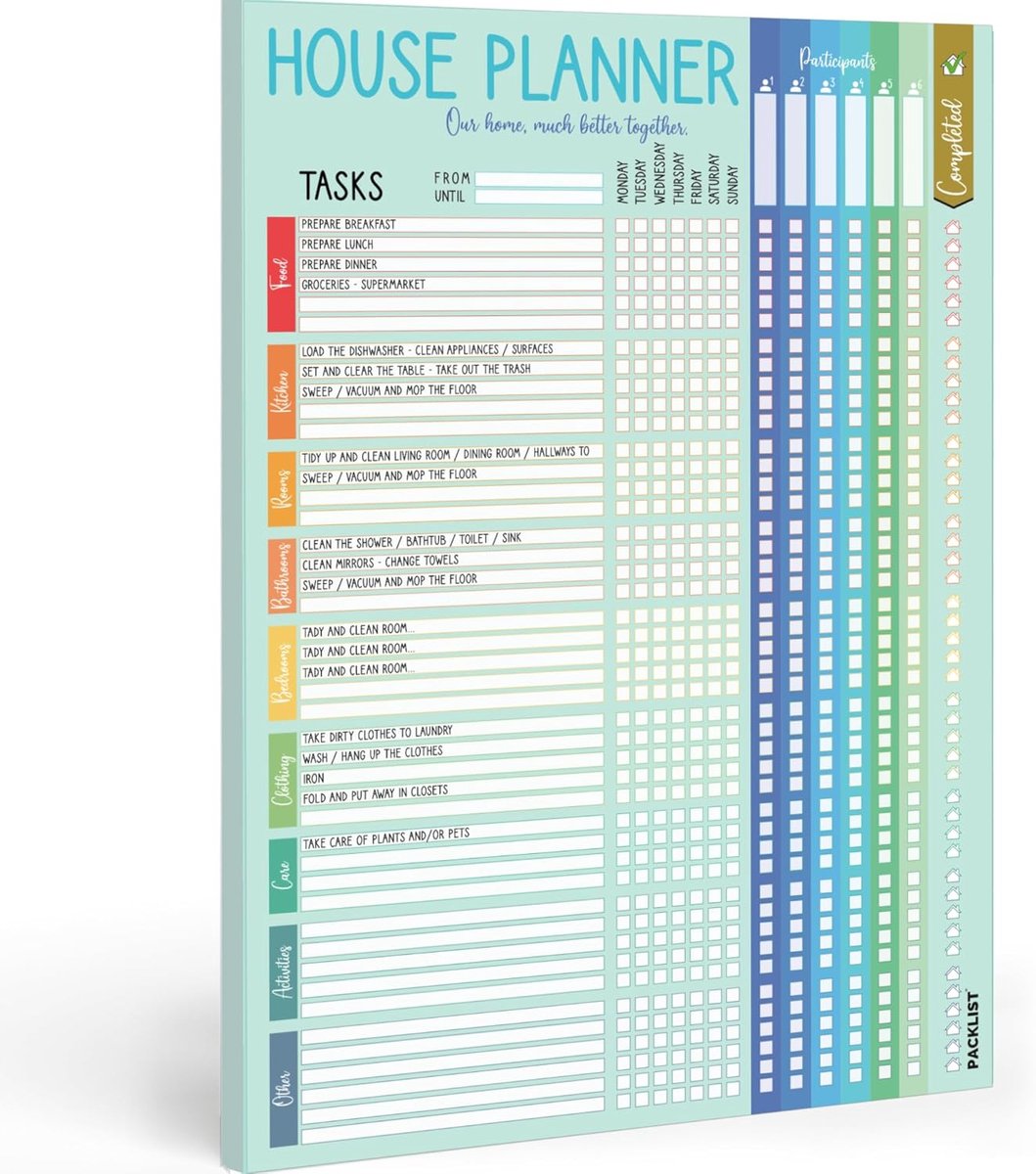 Thijox - Home Task Planner - Huishoudschema voor Kamergenoten, Kinderen en Gezinnen - Planner voor Gezamenlijke Huishoudtaken - Wekelijks, Organiseer