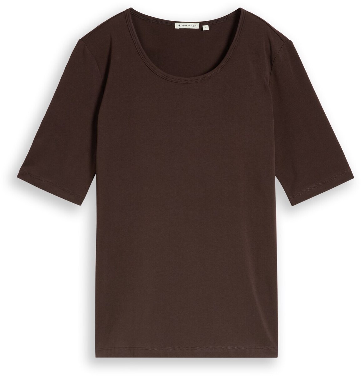 Tom Tailor - Basic T-shirt met ronde hals - Maat S - java dark brown