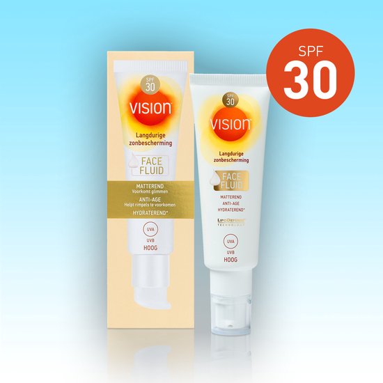 Vision Face Fluid SPF 30, langdurige zonnebescherming voor het gezicht.