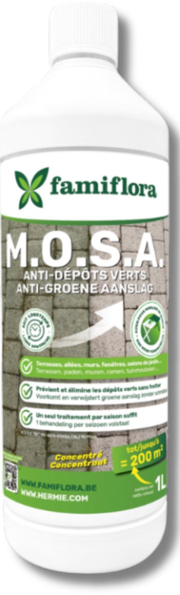 Famiflora M.O.S.A. ontmosser en groene aanslagreiniger 3 liter (3 x 1 liter) - Reinigt alle oppervlakten - Makkelijk te gebruiken - Kleurloos van Merkloos	 — afbeelding 5